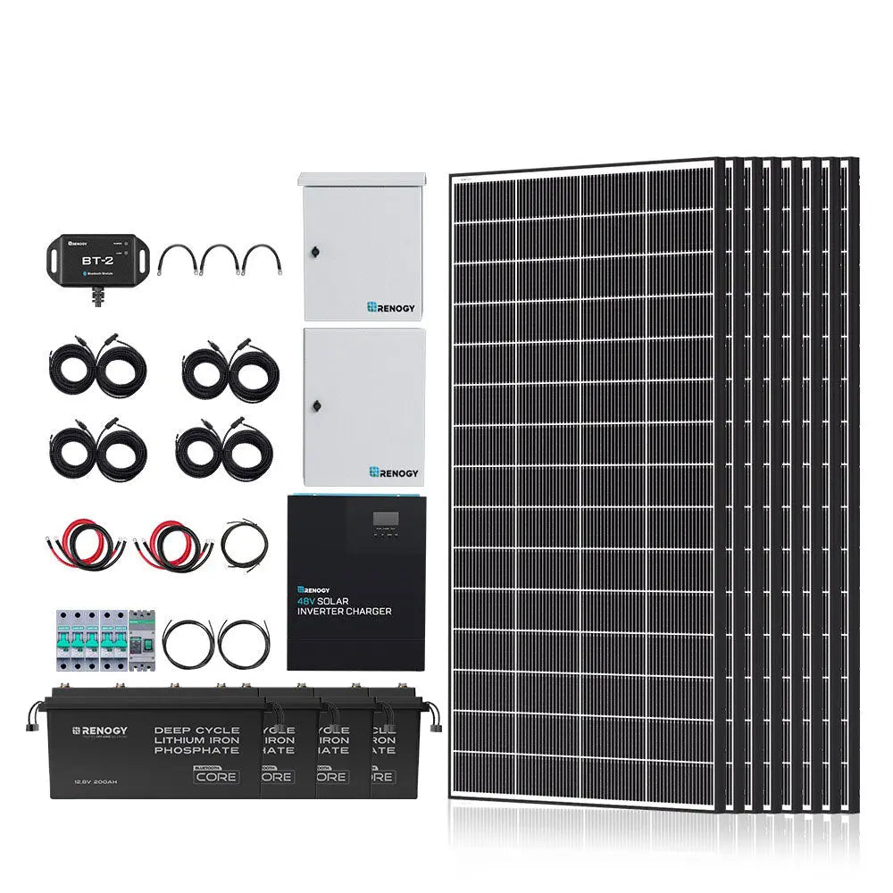 Complete Cabin Solar Kit 1200W 2500W | Optional 9.6kWh Deep-Cycle AGM / LiFePO4 Batteries Renogy