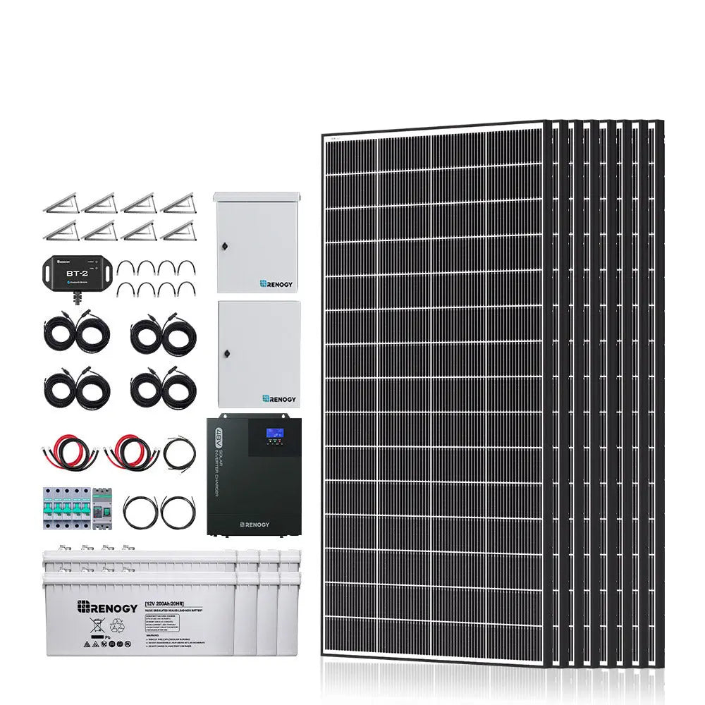 Complete Cabin Solar Kit 1200W 2500W | Optional 9.6kWh Deep-Cycle AGM / LiFePO4 Batteries Renogy