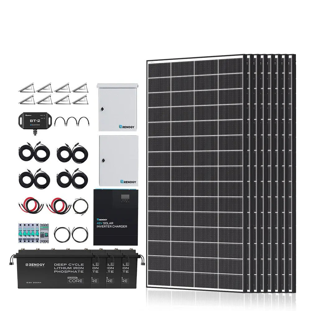 Complete Cabin Solar Kit 1200W 2500W | Optional 9.6kWh Deep-Cycle AGM / LiFePO4 Batteries Renogy