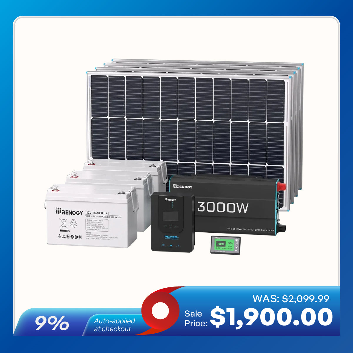 400W 12V Complete Solar Panel Kit with 3.6kWh Battery