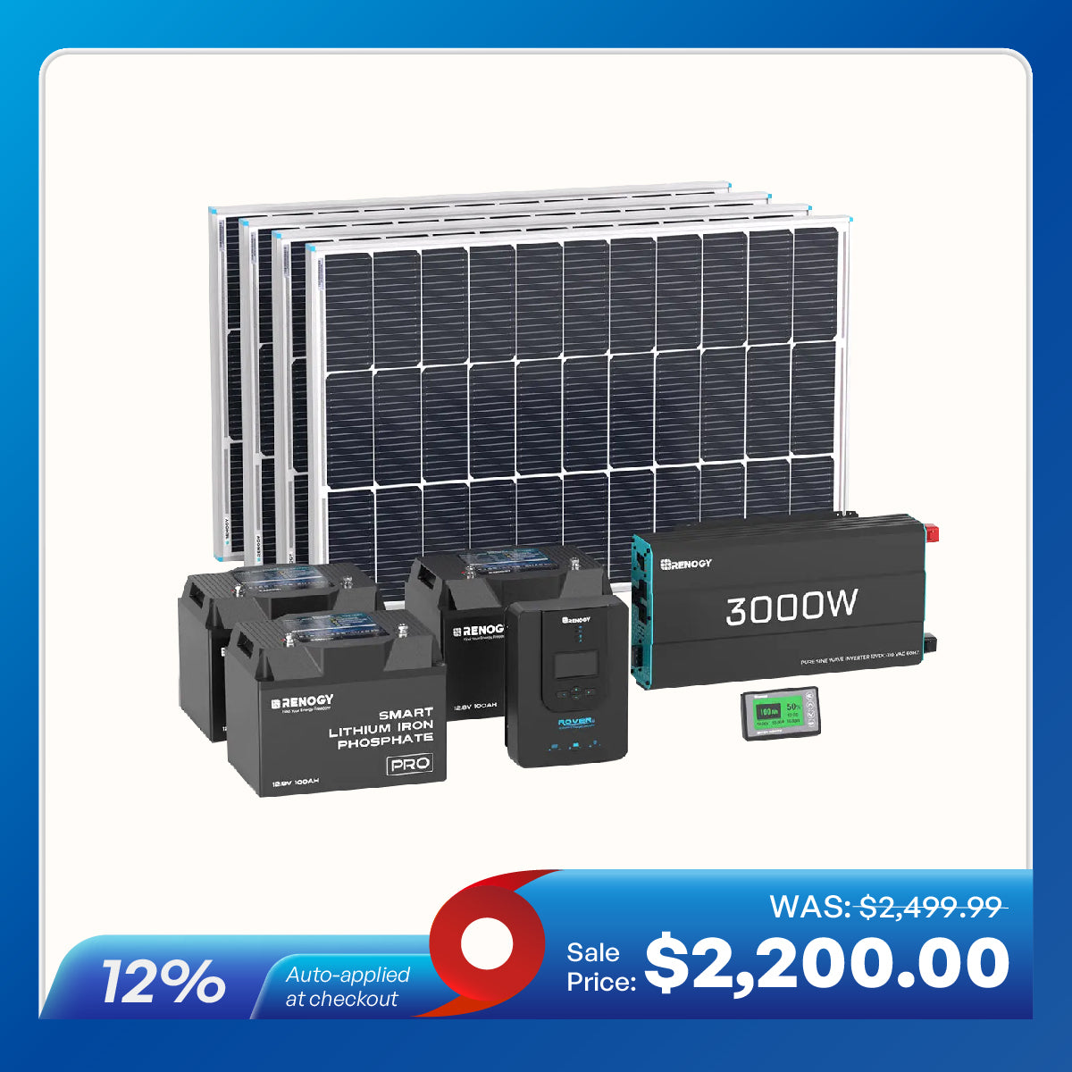 400W 12V Complete Solar Panel Kit with 3.6kWh Battery