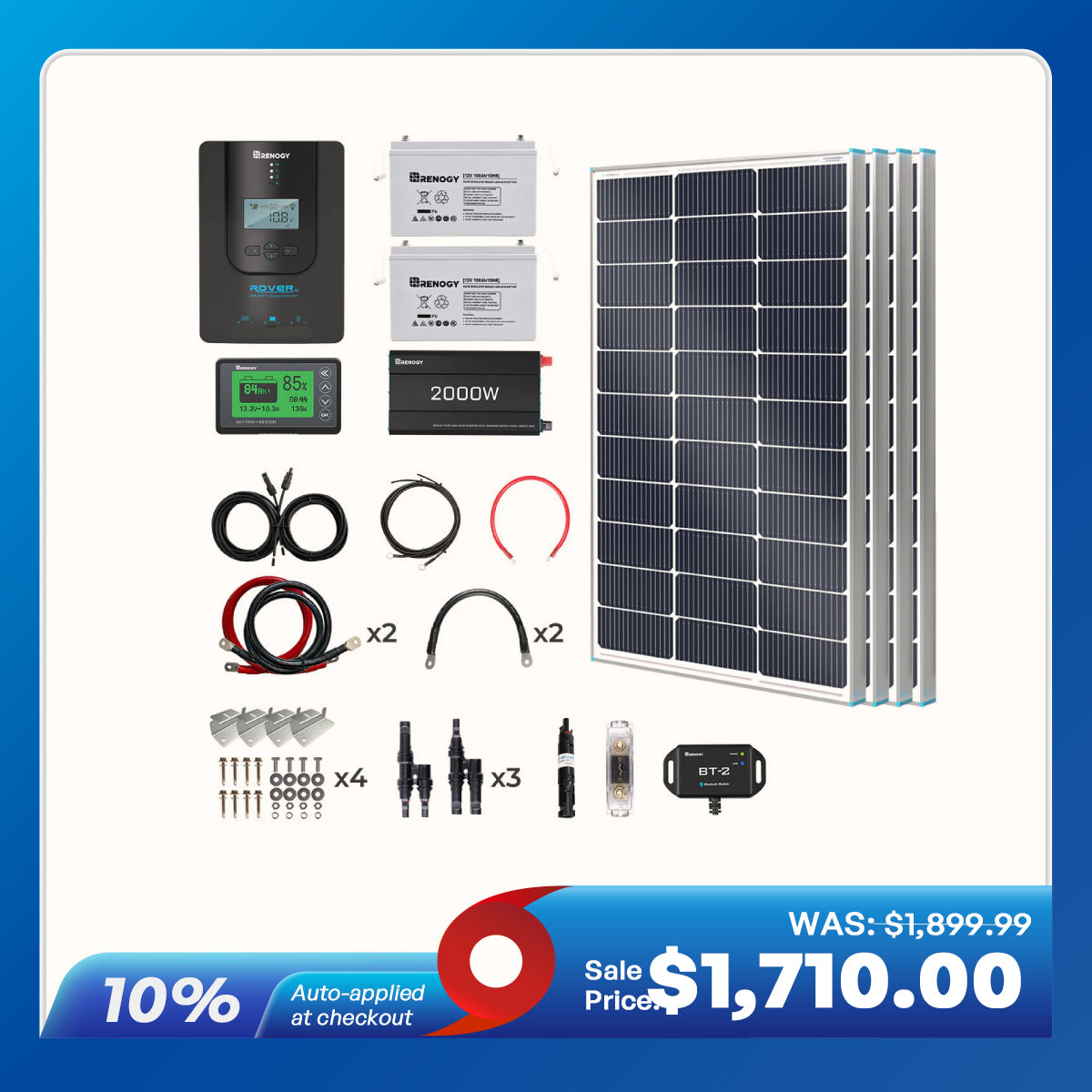 400W 12V Complete Solar Panel Kit with 2.4kWh Batteries