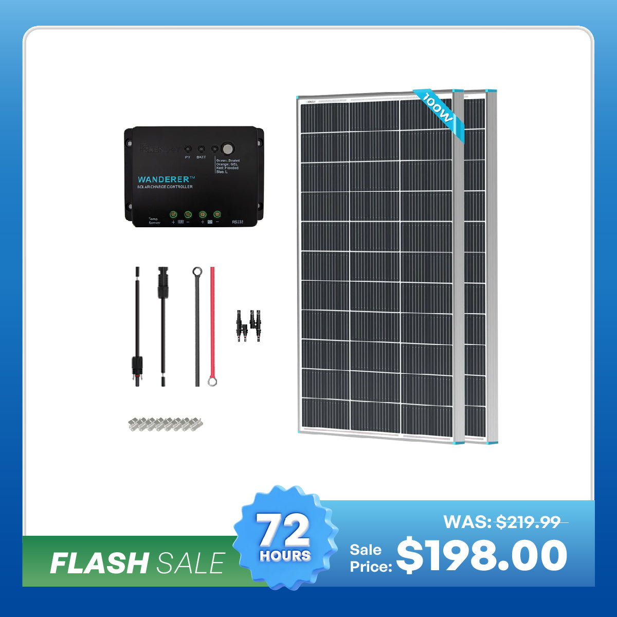 200W 12V Starter Solar Panel Kit
