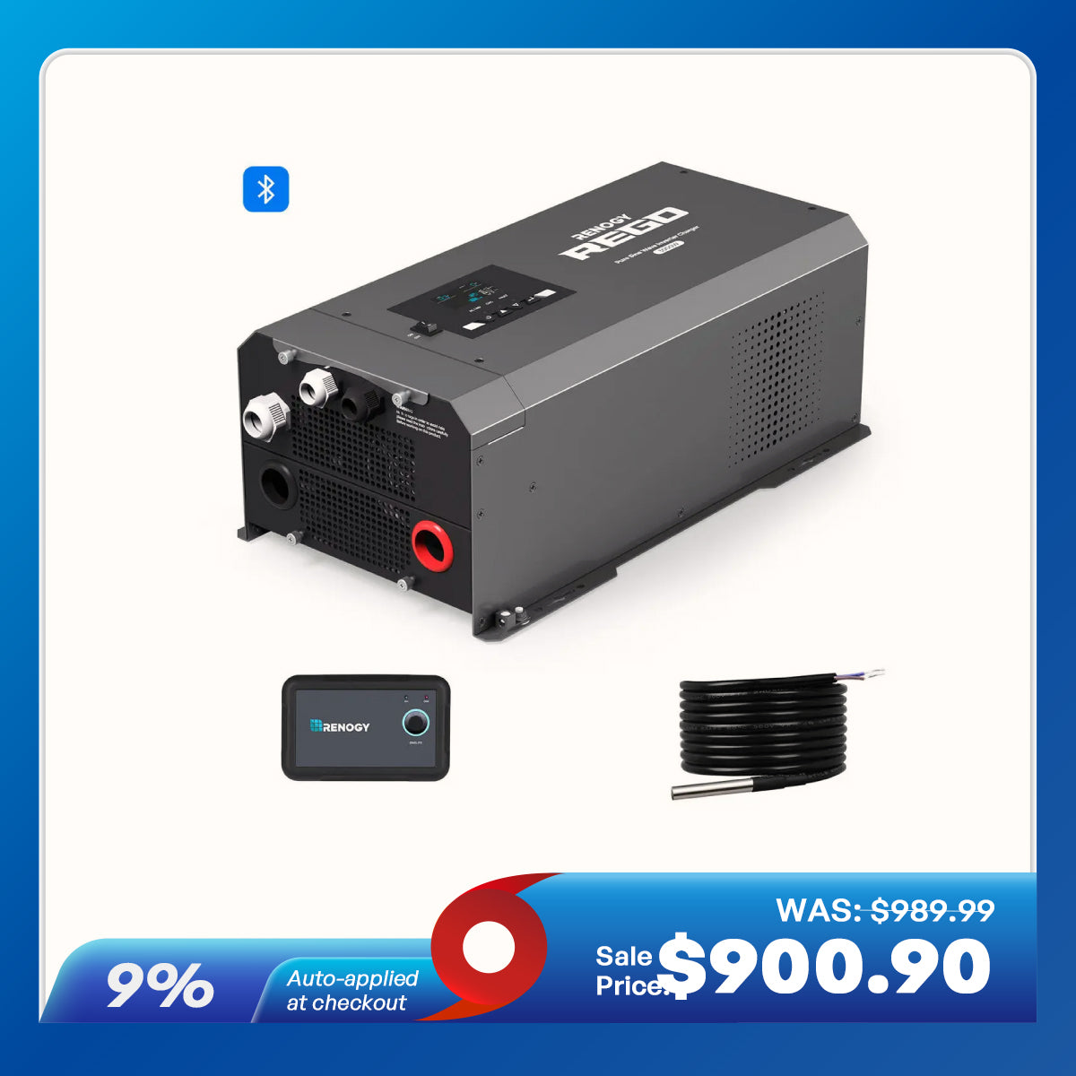 REGO 12V 3000W Pure Sine Wave Inverter Charger w/ LCD Display