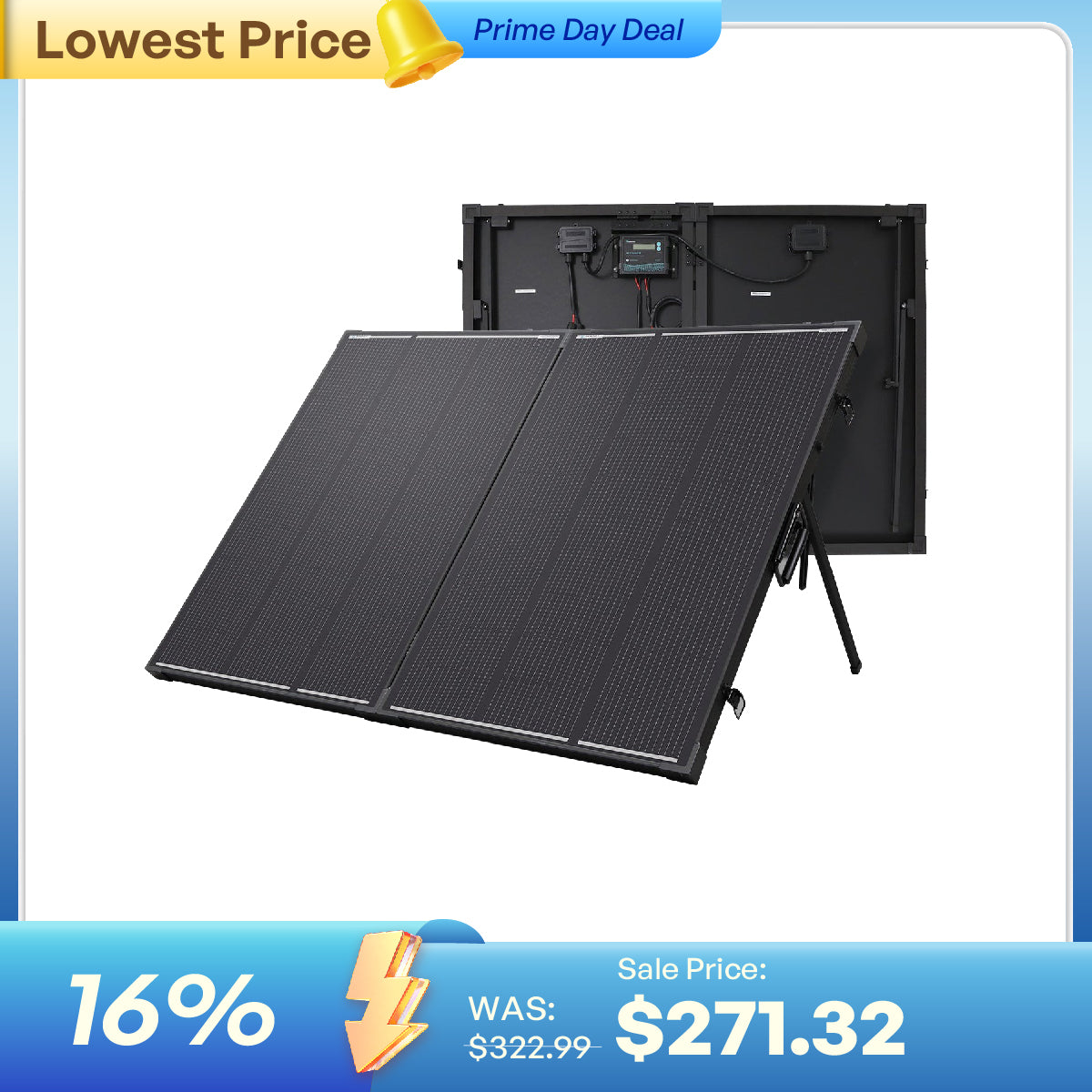 100/200W 12V N-Type Portable Solar Panel Suitcase Kit with 20A PWM Controller