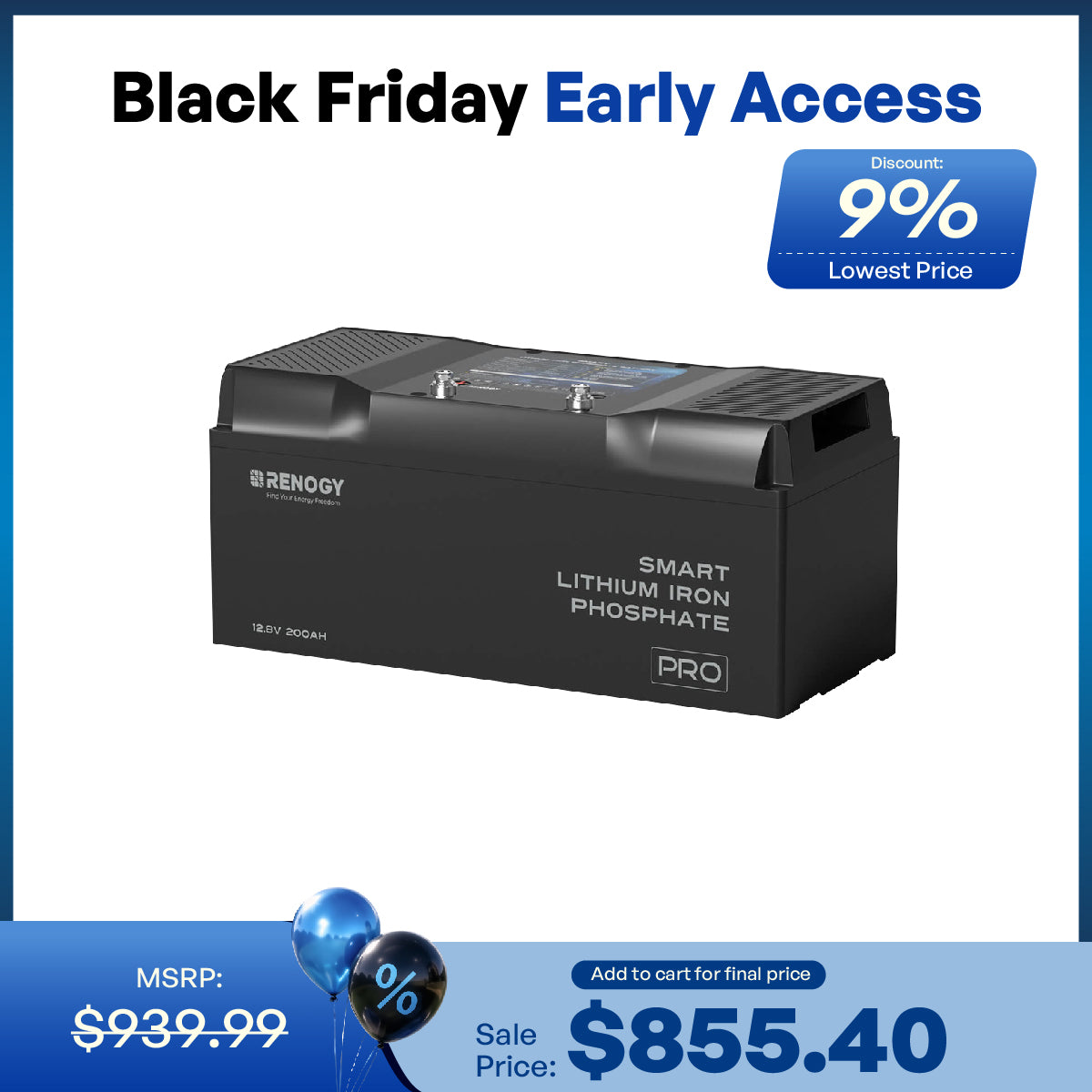 Pre-order 12V 200Ah Smart LiFePO4 Battery w/ Bluetooth & Self-Heating | Pro Series