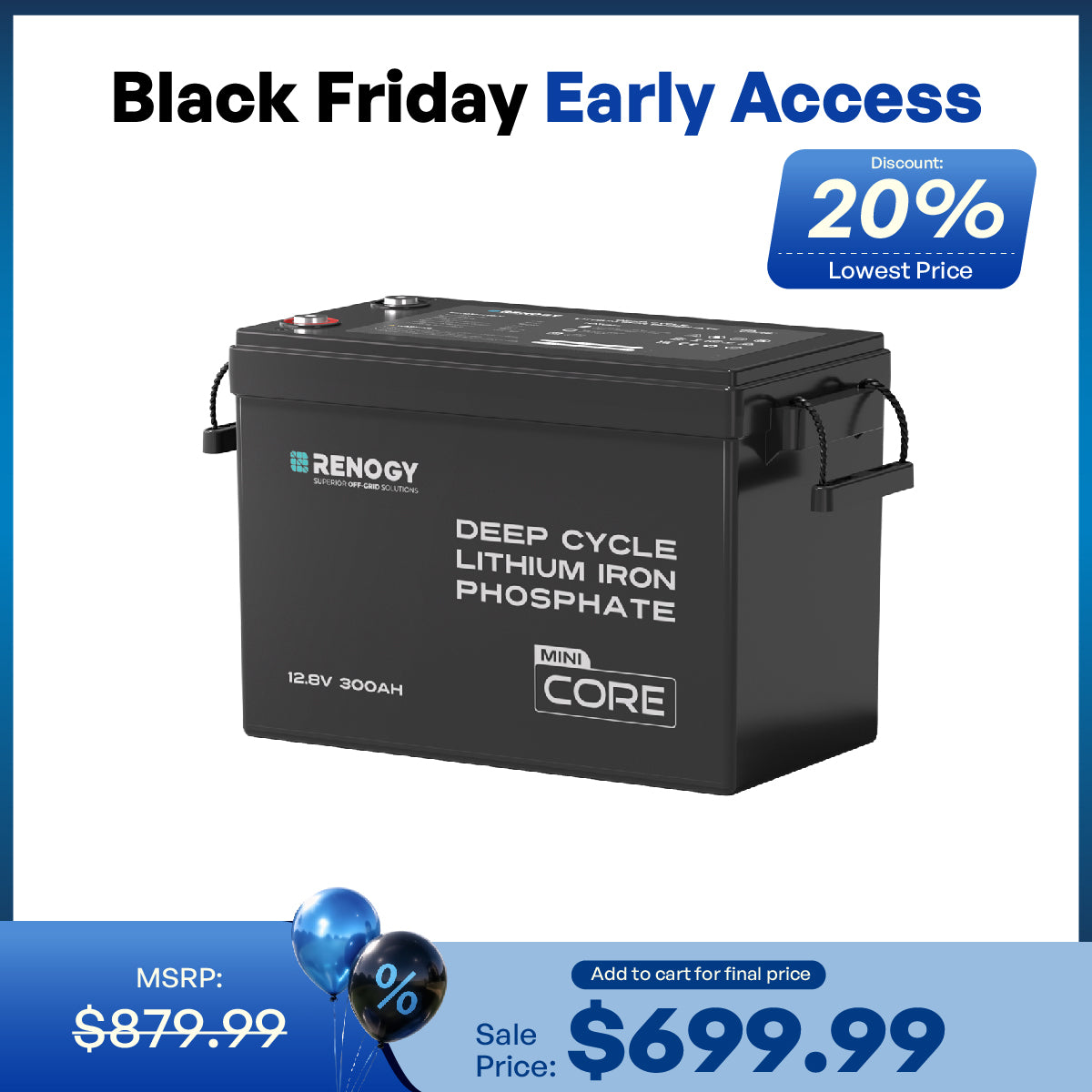 Renogy Core Mini - LiFePO4 12.8V  300/200/100Ah Lithium Batteries