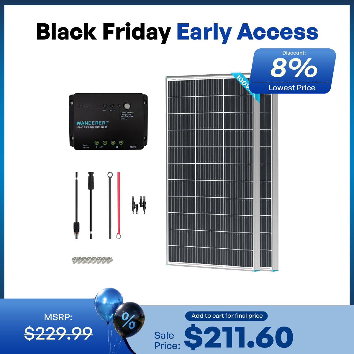 Kit de panel solar de arranque de 200W y 12V