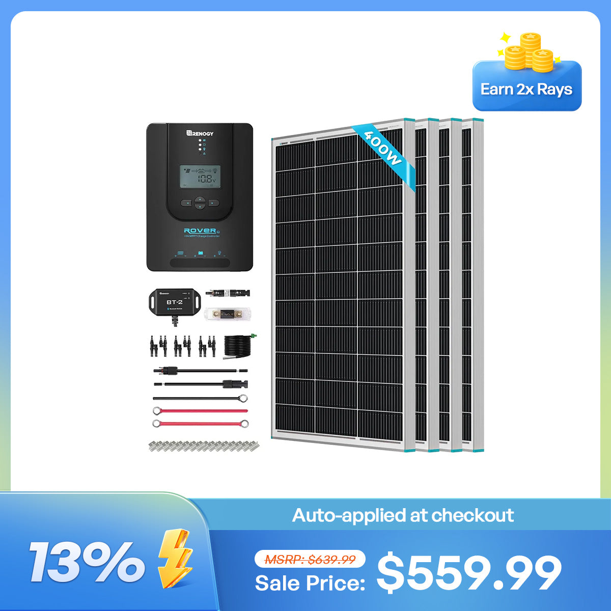 400W 12V Solar Panel Kit with Optional Smart Monitoring