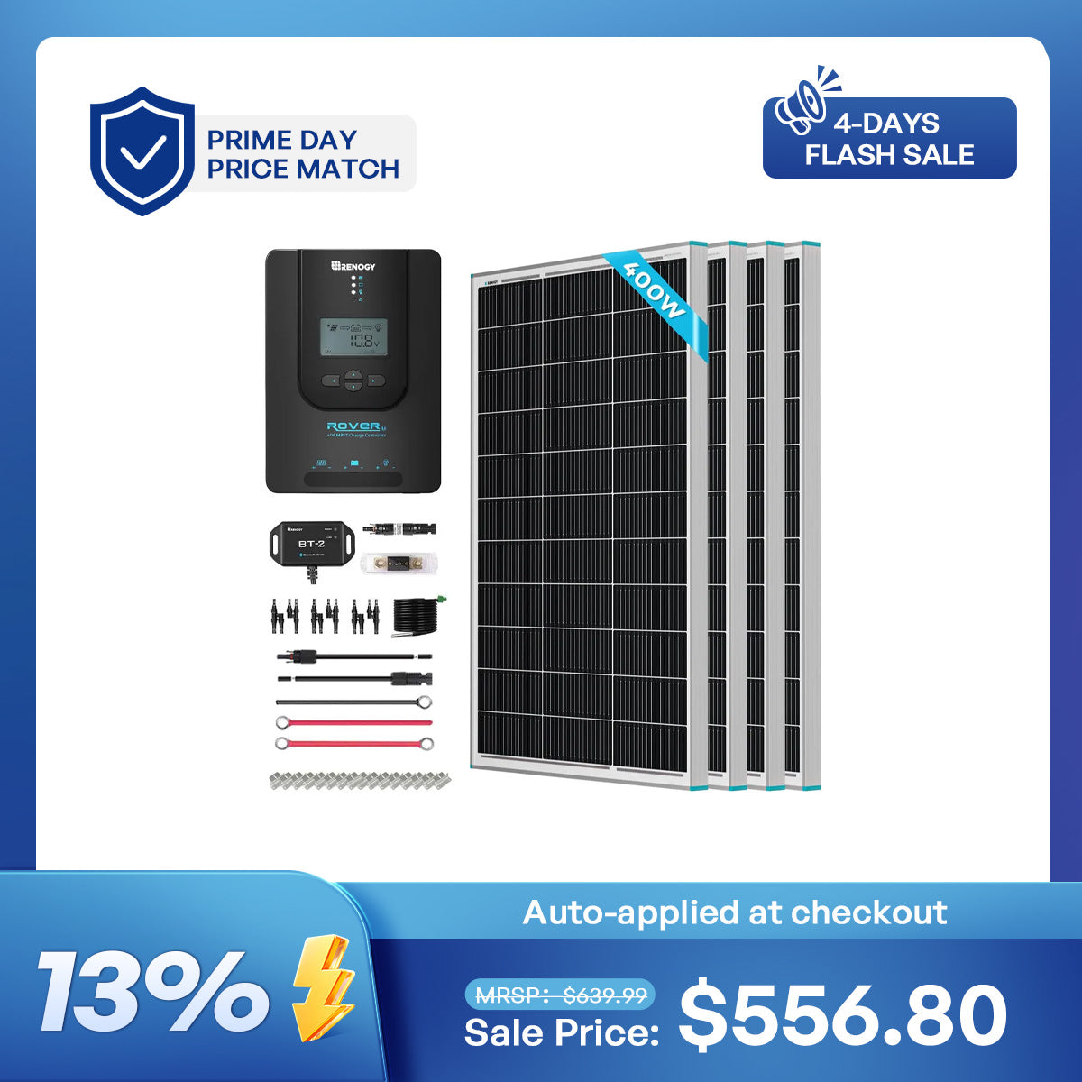 400W 12V Solar Panel Kit with Optional Smart Monitoring