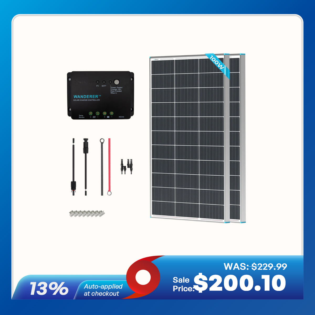 200W 12V Starter Solar Panel Kit