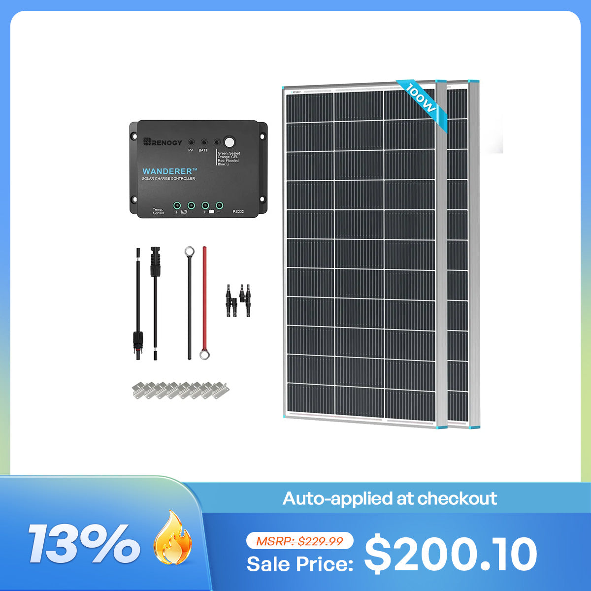 200W 12V Starter Solar Panel Kit