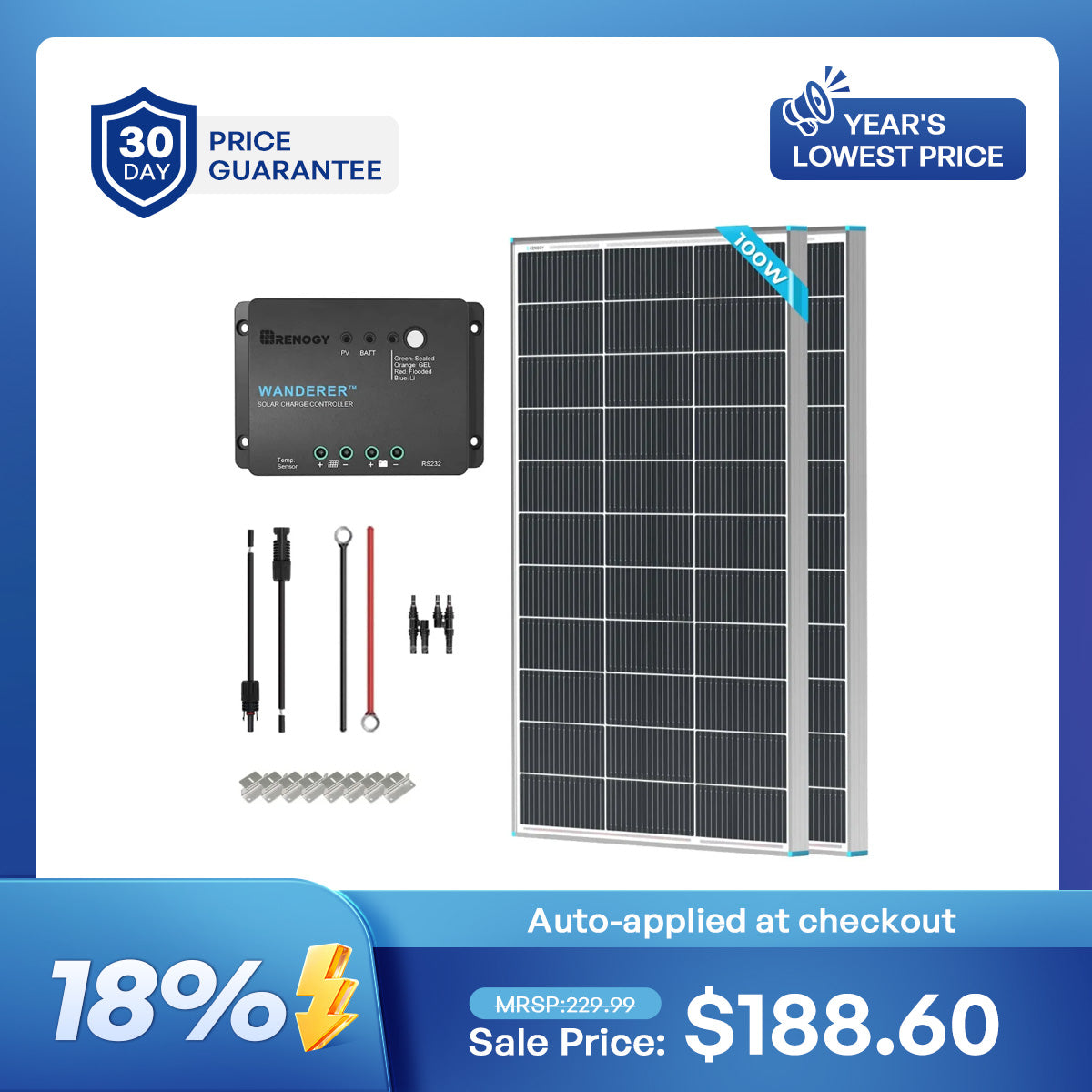 200W 12V Starter Solar Panel Kit