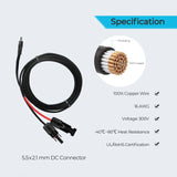 10Ft 16AWG Solar Connector to 5.5x2.1mm DC Connector Adapter Cable Renogy