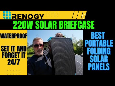 Renogy 220W Solar Briefcase. Best portable solar panels. Waterproof, so you can leave them out 24/7